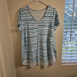 Cut Loose Blue and White Striped V-Neck Tunic